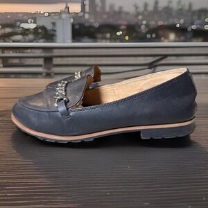 Me Too Bailey Slip-On Flat Loafers Silver Chain Detail Size 9M Black Casual Work